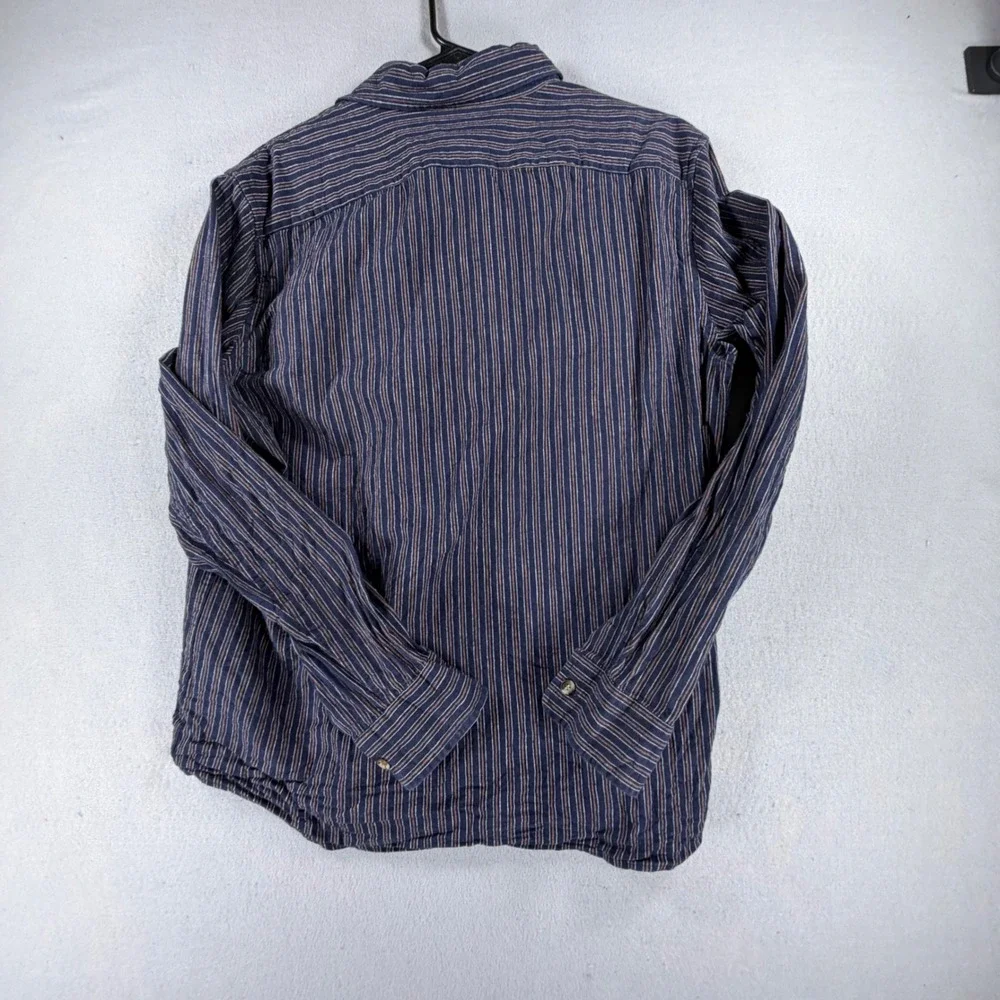 Banana Republic Mens L Slim Fit Untucked Shirt Blue Stripe Linen Cotton Blend